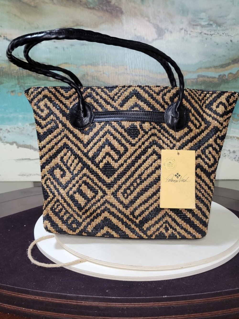 Patricia Nash Straw and Leather East Leigh Tribal Weave Tote